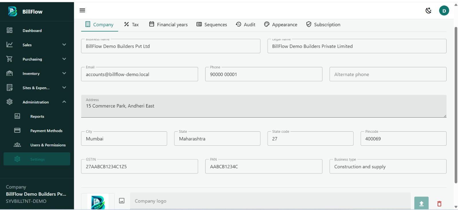 Company & Subscription Settings